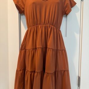 Heart Hips Girls Tiered Dress in Rust Orange